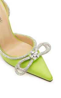 Double Bow 110 strappy pumps in silk & strass - Lime