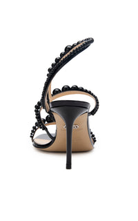 Sirène 85 heeled sandals in leather & pearls - Black