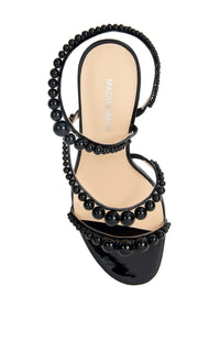 Sirène 85 heeled sandals in leather & pearls - Black