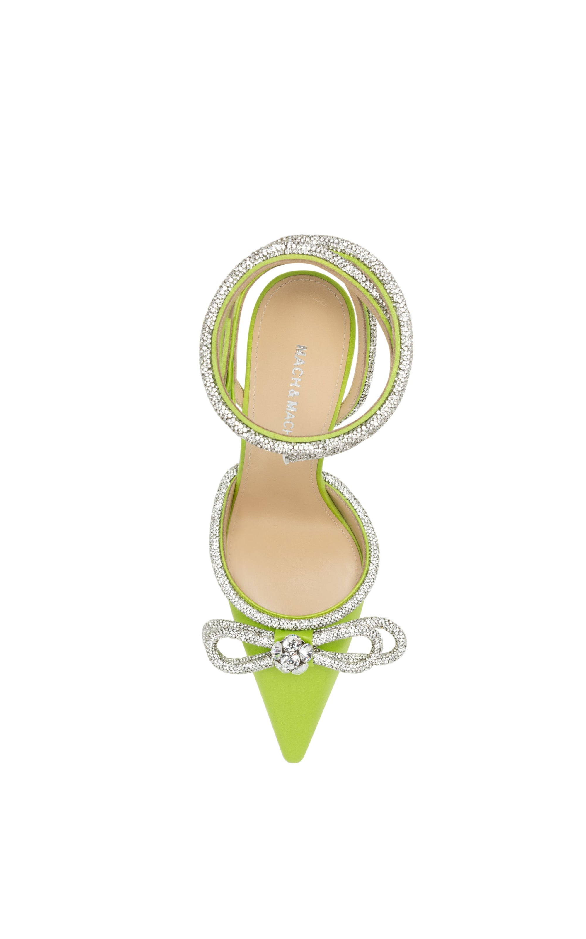 Double Bow 110 strappy pumps in silk & strass - Lime