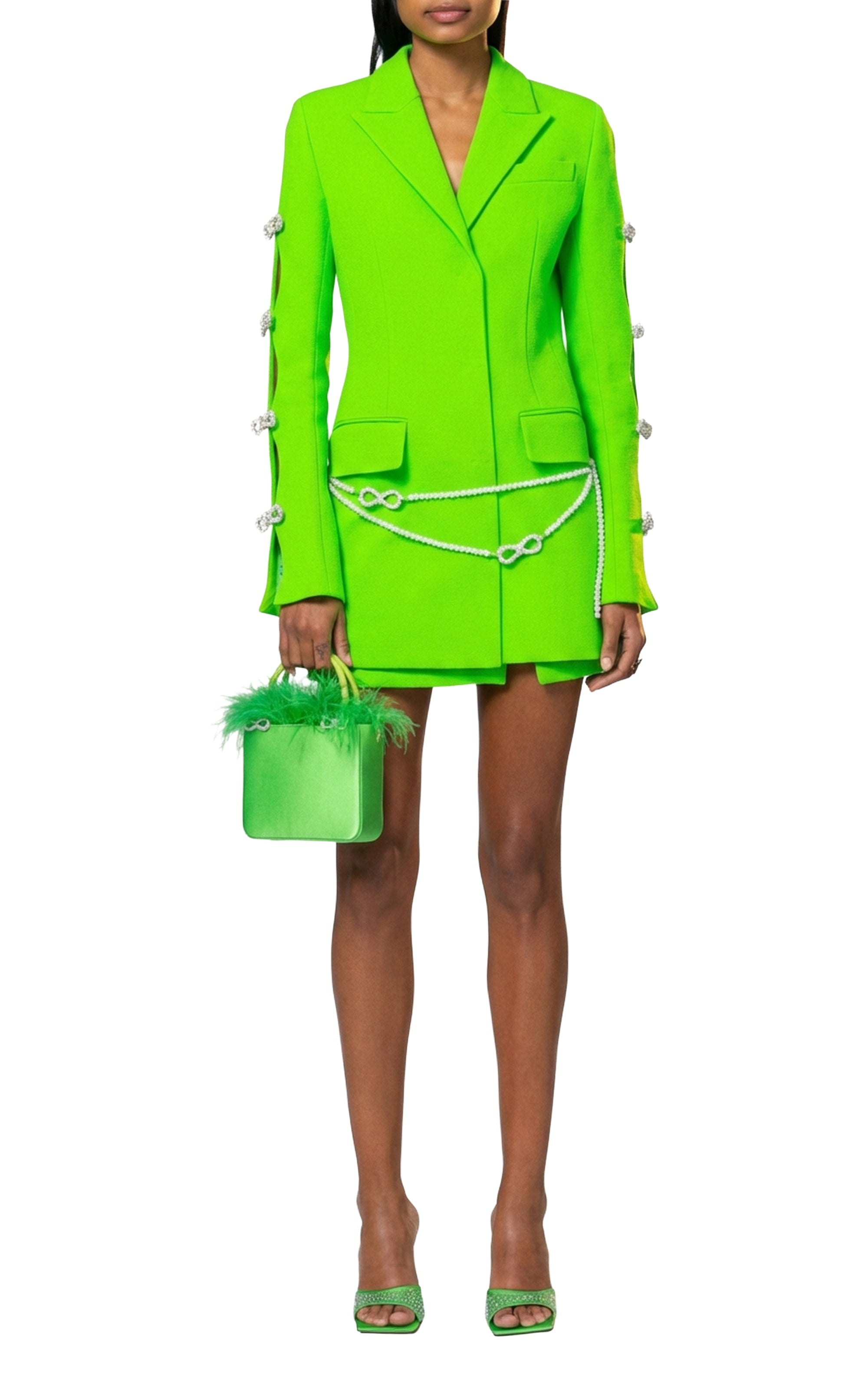 Bow short dress in wool - Green