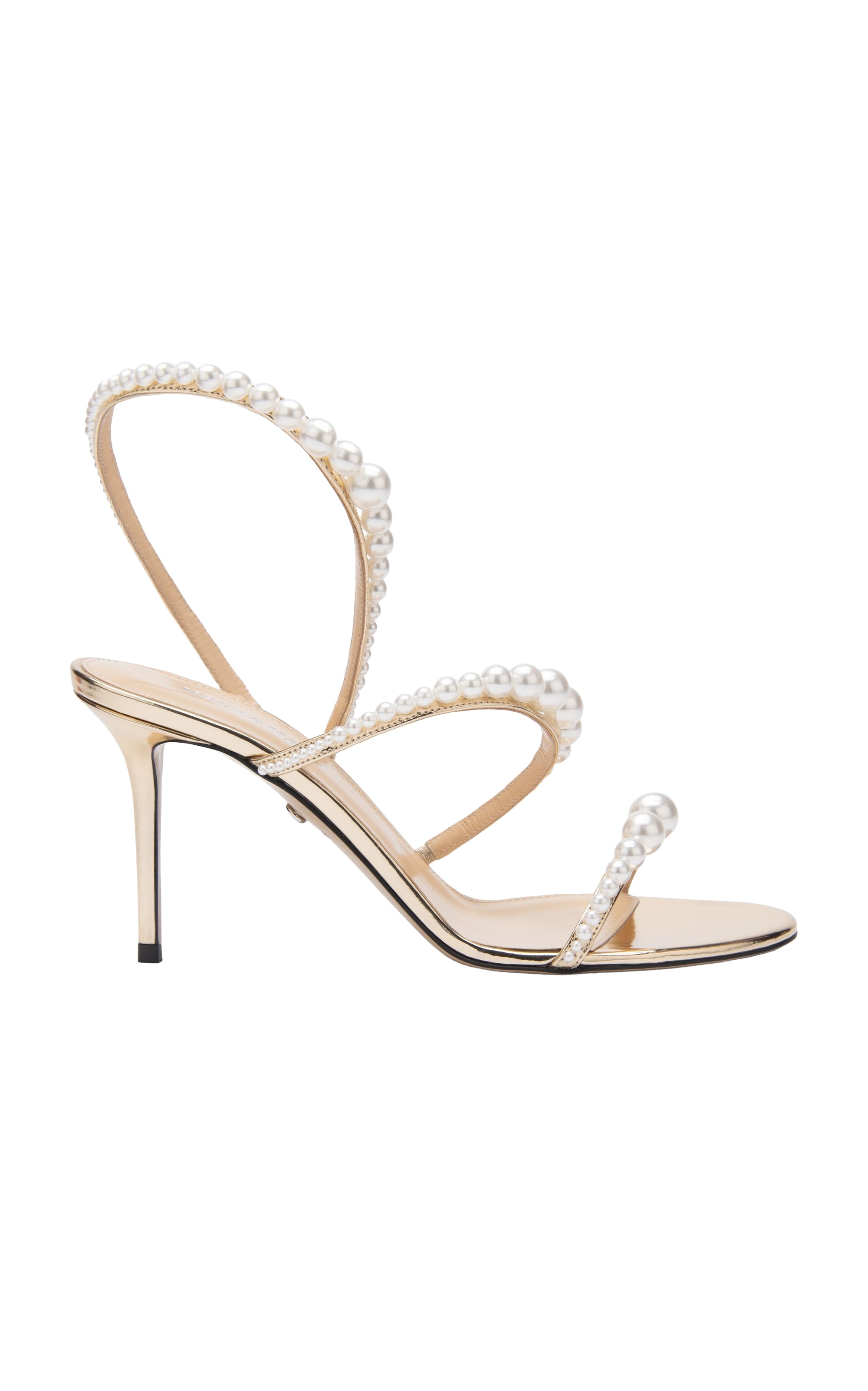Sandales à talon Sirène 85 en cuir métallisé & perles - Light Gold