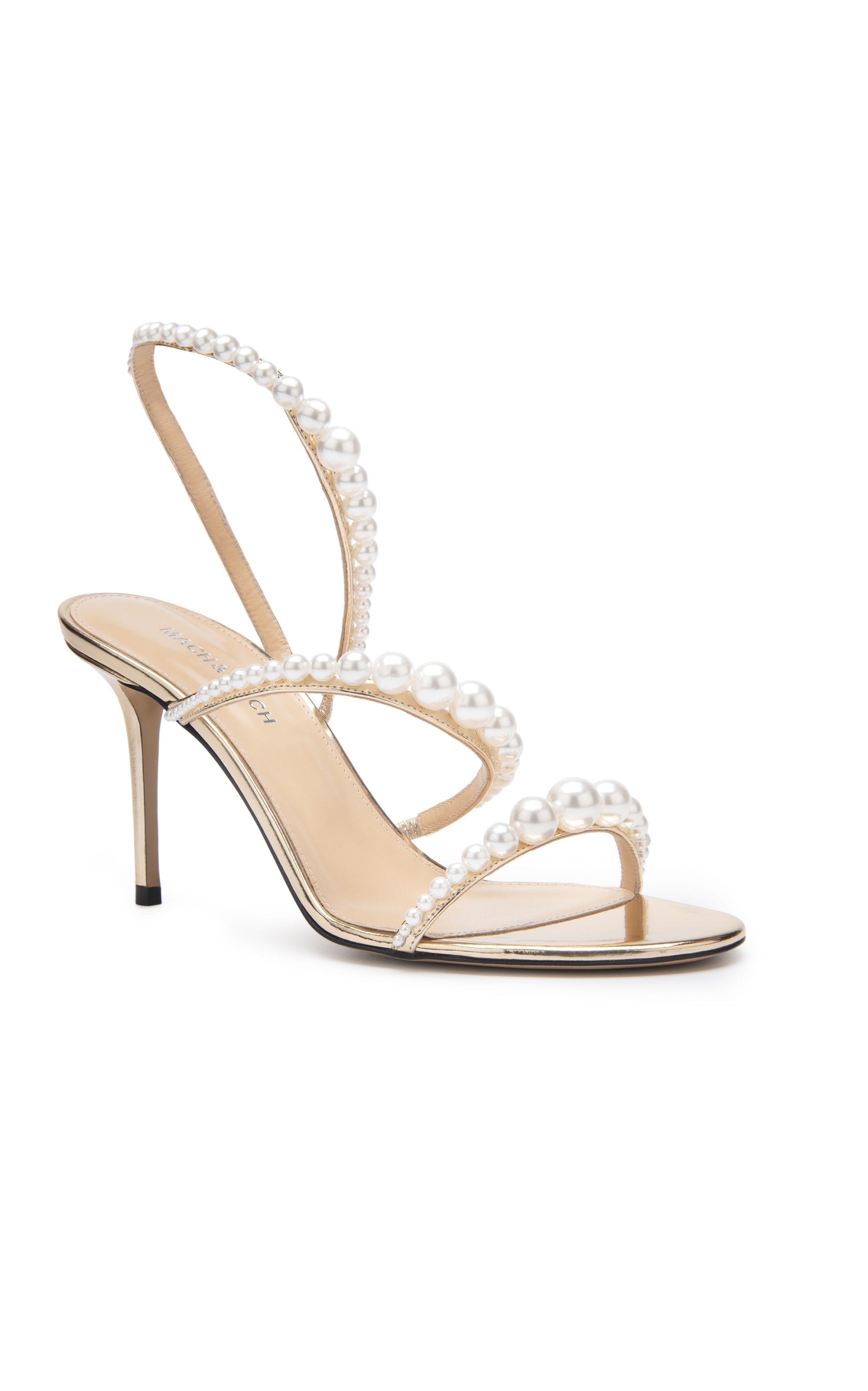 Sandales à talon Sirène 85 en cuir métallisé & perles - Light Gold