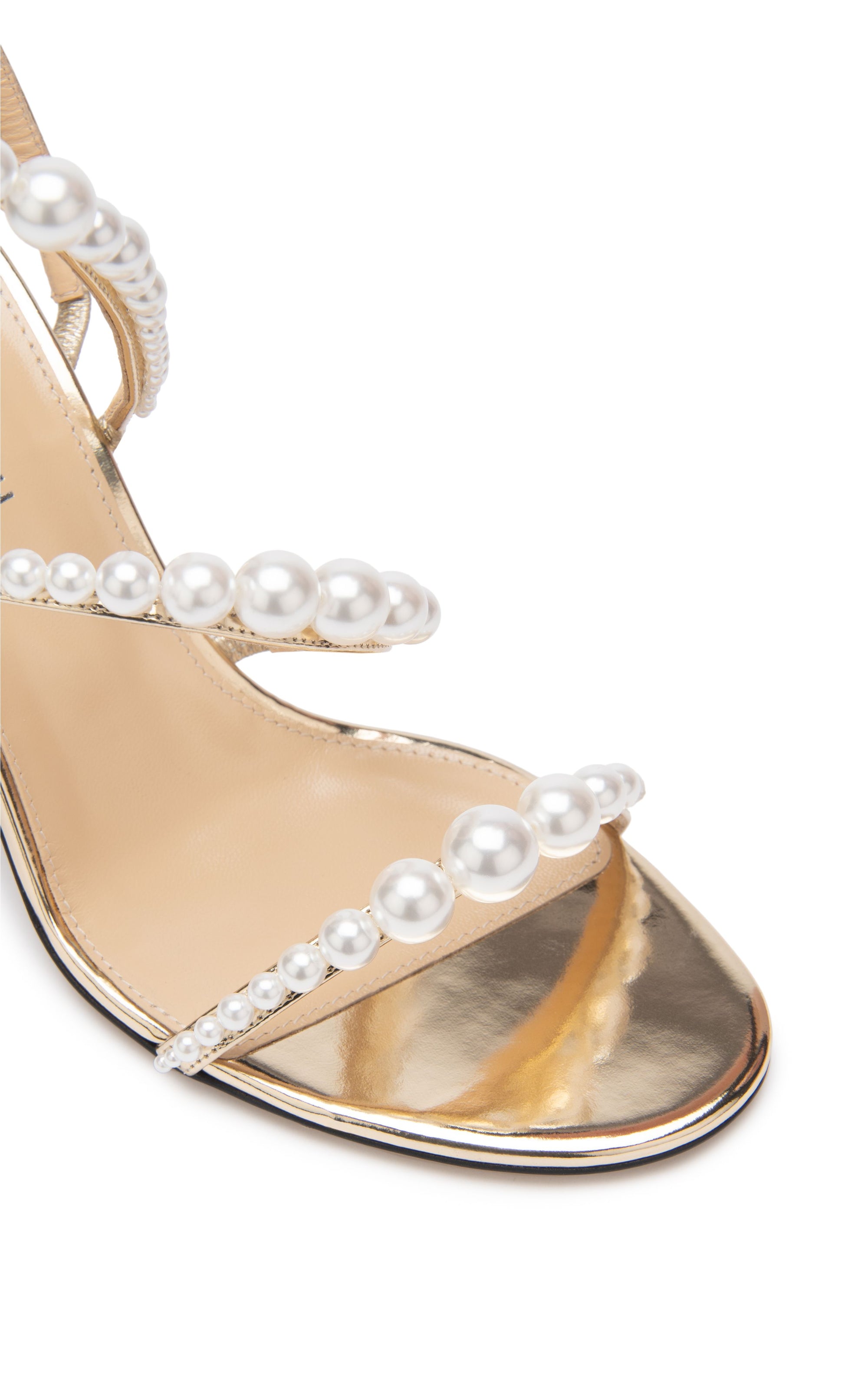 Sandales à talon Sirène 85 en cuir métallisé & perles - Light Gold