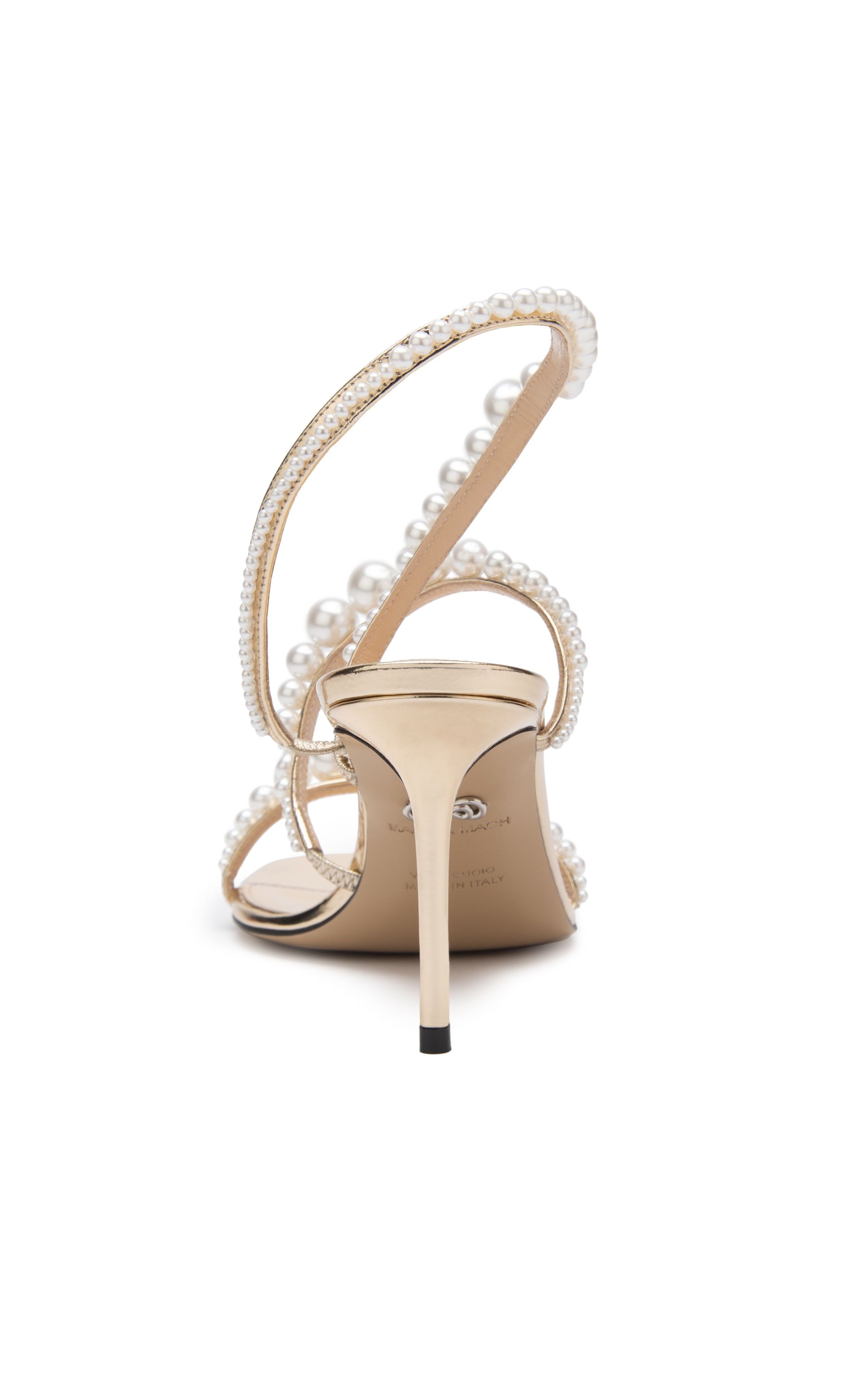 Sandales à talon Sirène 85 en cuir métallisé & perles - Light Gold