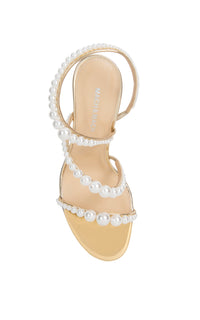 Sandales à talon Sirène 85 en cuir métallisé & perles - Light Gold