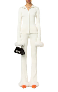 Long-sleeved jumper with feathers - Ivory