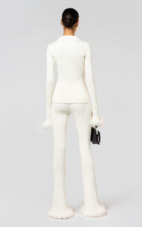 Long-sleeved jumper with feathers - Ivory