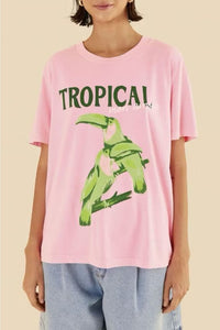 T-shirt Tropical Mon Amour en coton - Rose