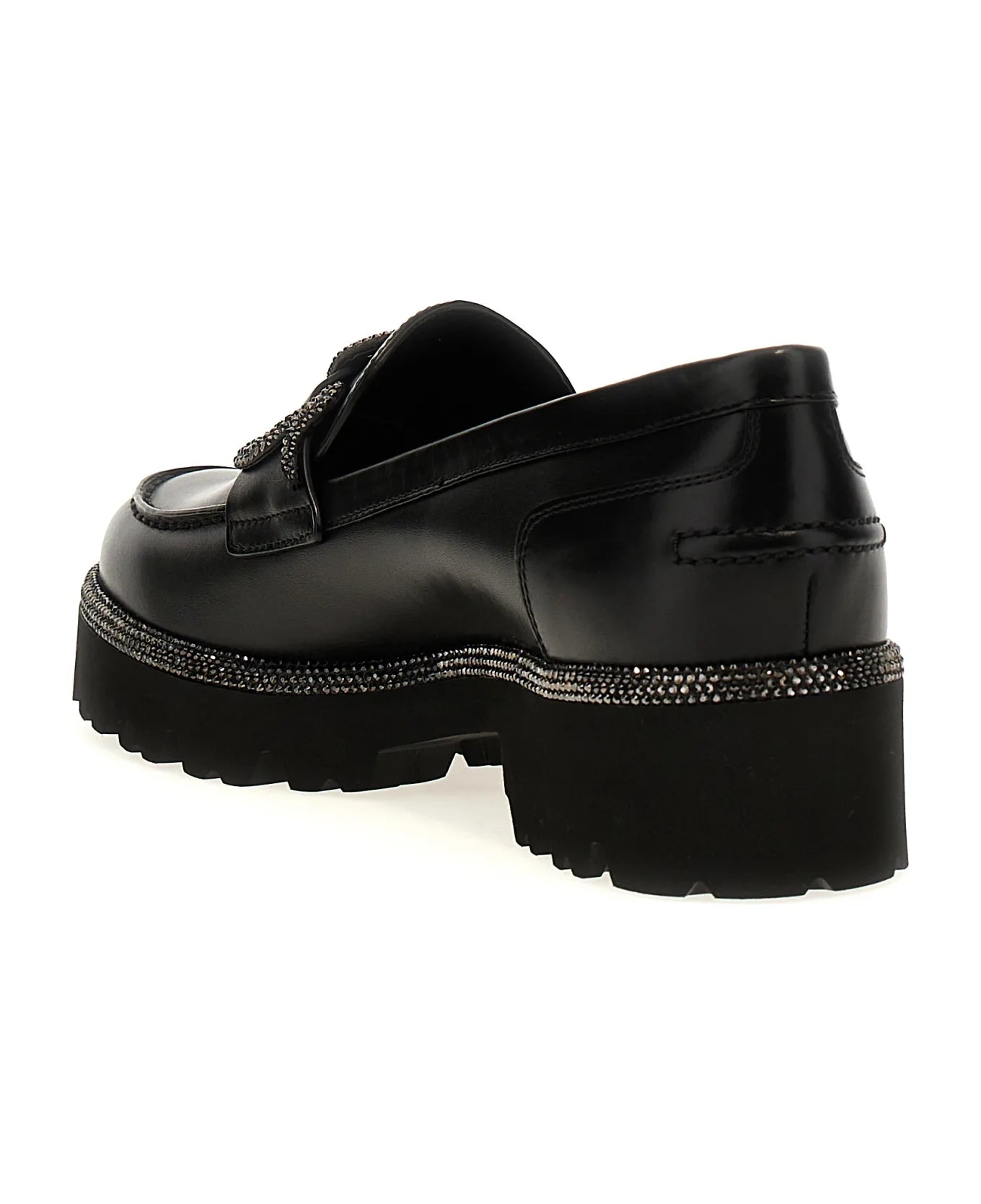 Morgana rhinestone leather loafers - Nero & Jet Hematite