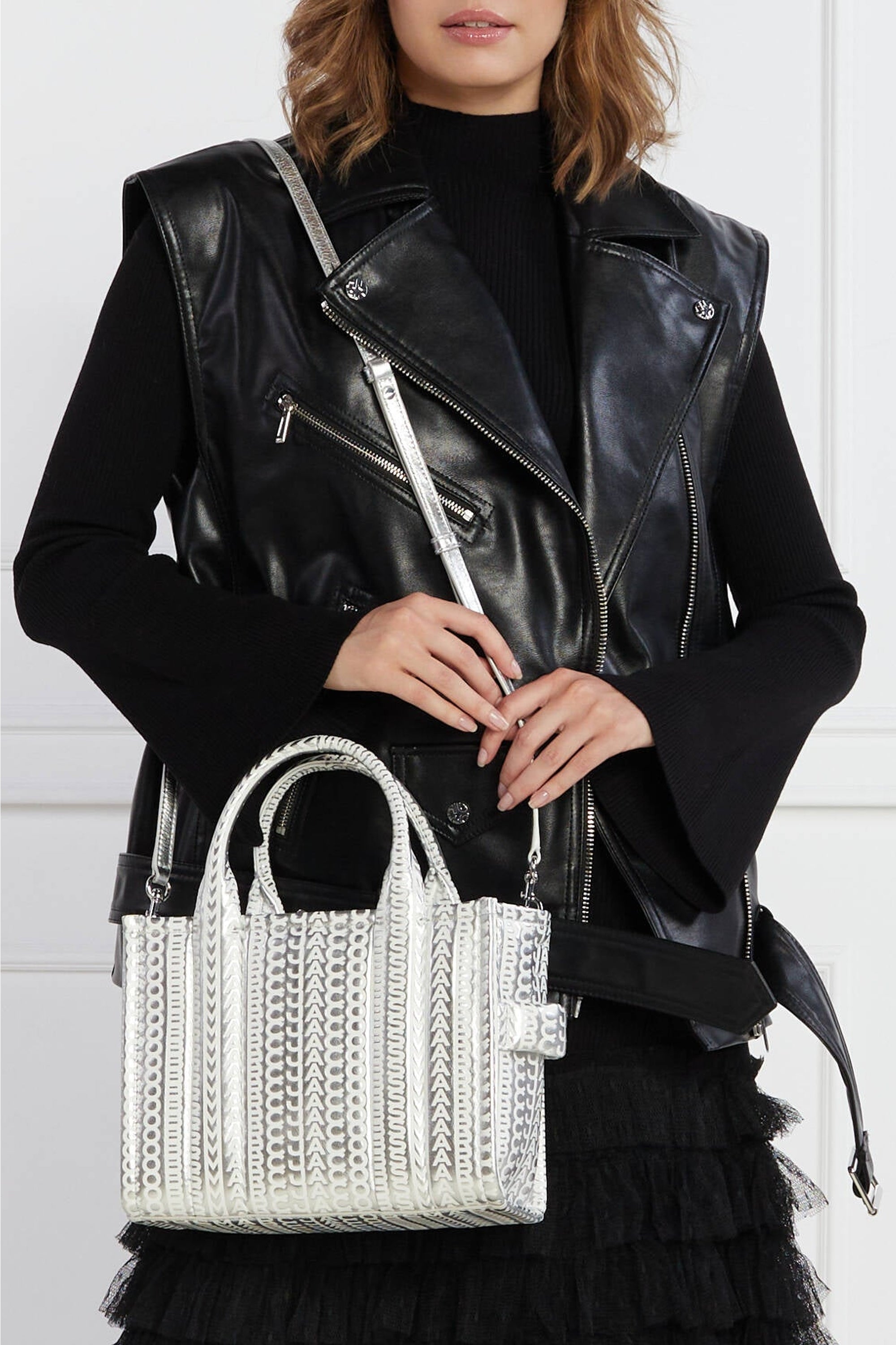 Sac à bandoulière The Tote Bag irisé en cuir - Silver & Bright White