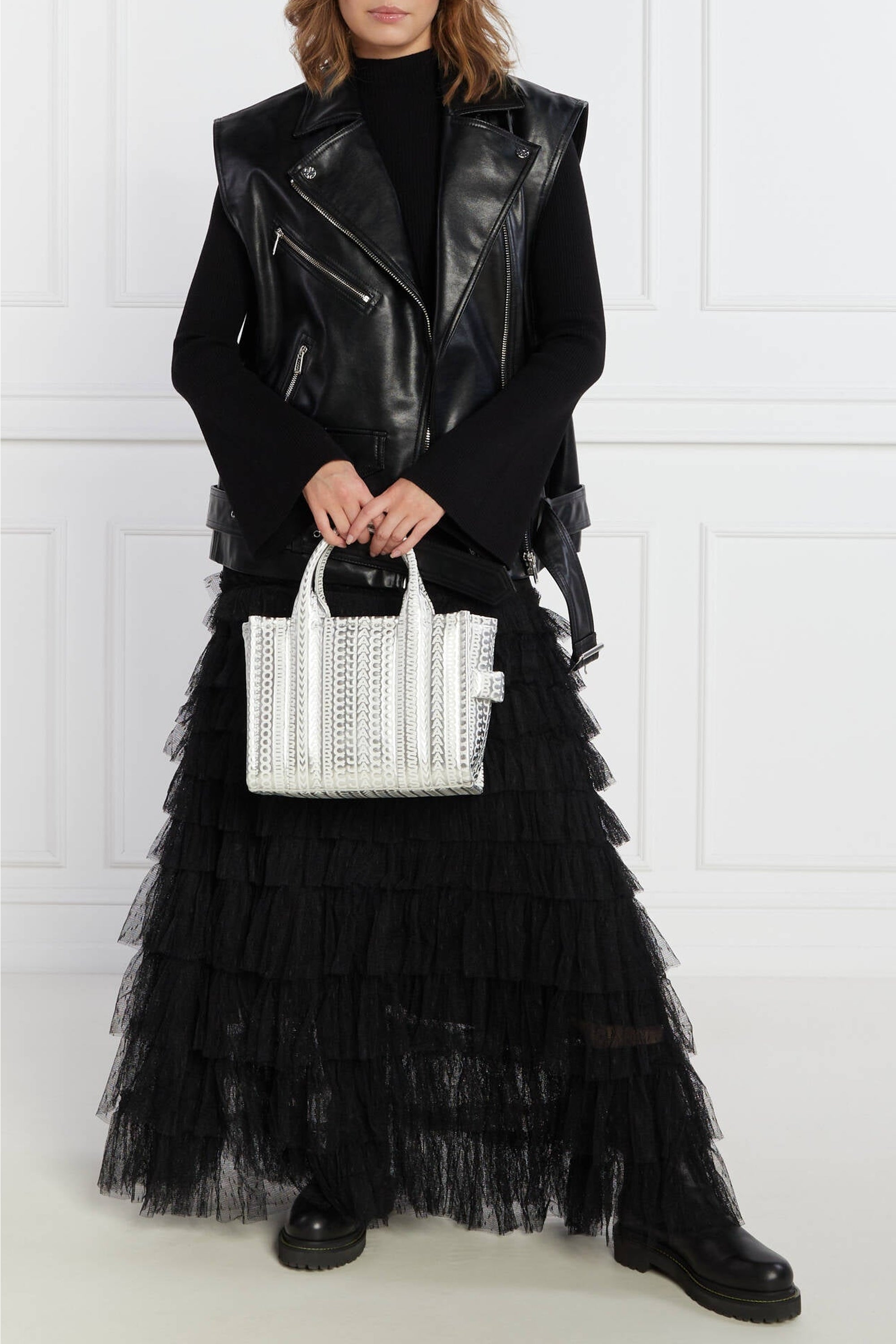 PETIT   Petit sac à bandoulière The Tote Bag irisé en cuir - Silver & Bright White