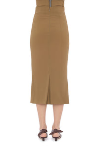 Jupe midi crayon taille haute en laine - Green