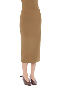 Jupe midi crayon taille haute en laine - Green