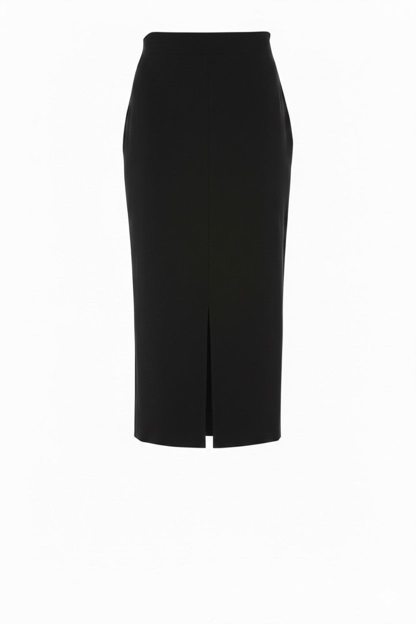 Jupe midi crayon taille haute en laine - Black
