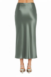 Jupe longue en satin coupe biais - Green