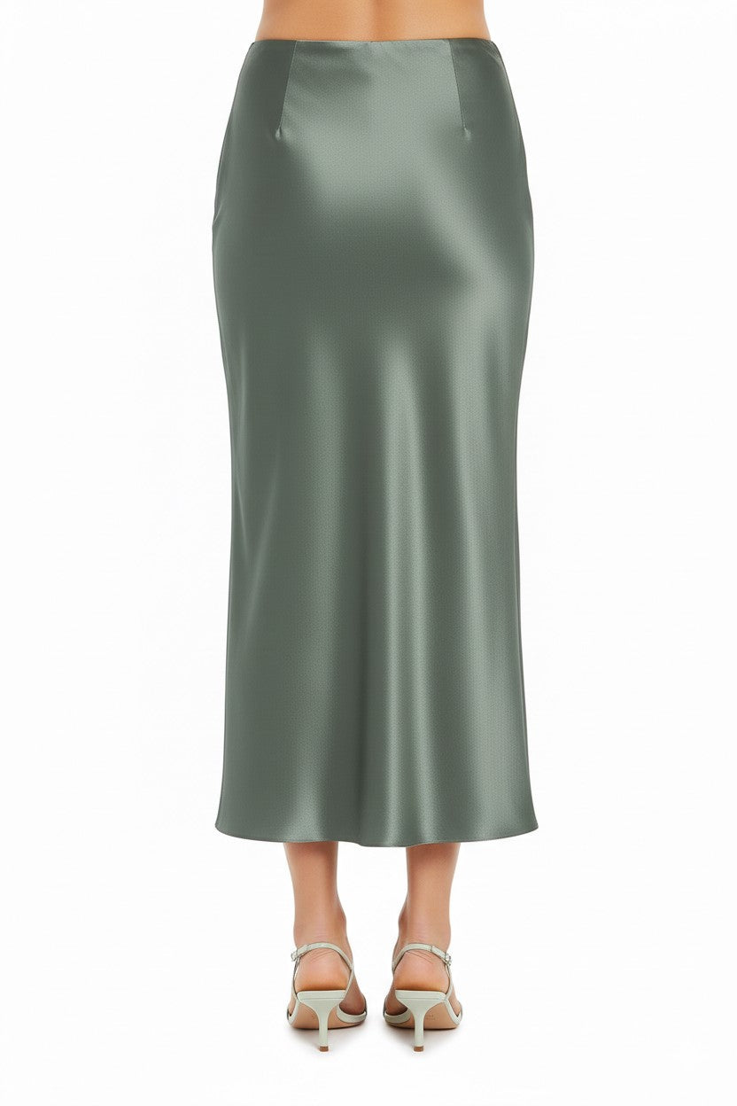 Jupe longue en satin coupe biais - Green
