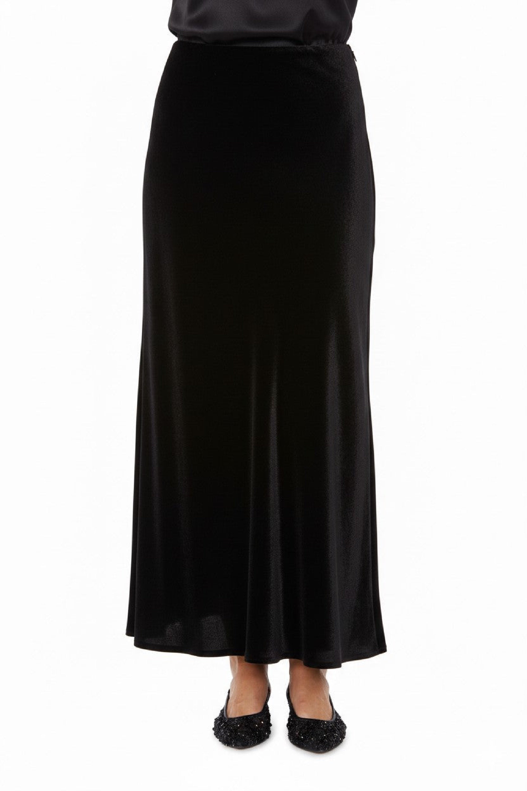 Jupe longue en satin coupe biais - Black