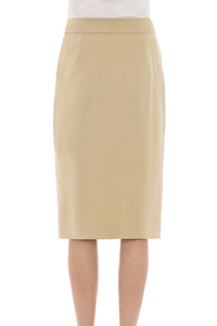 Jupe midi taille haute avec plis et boutons latéraux - Beige