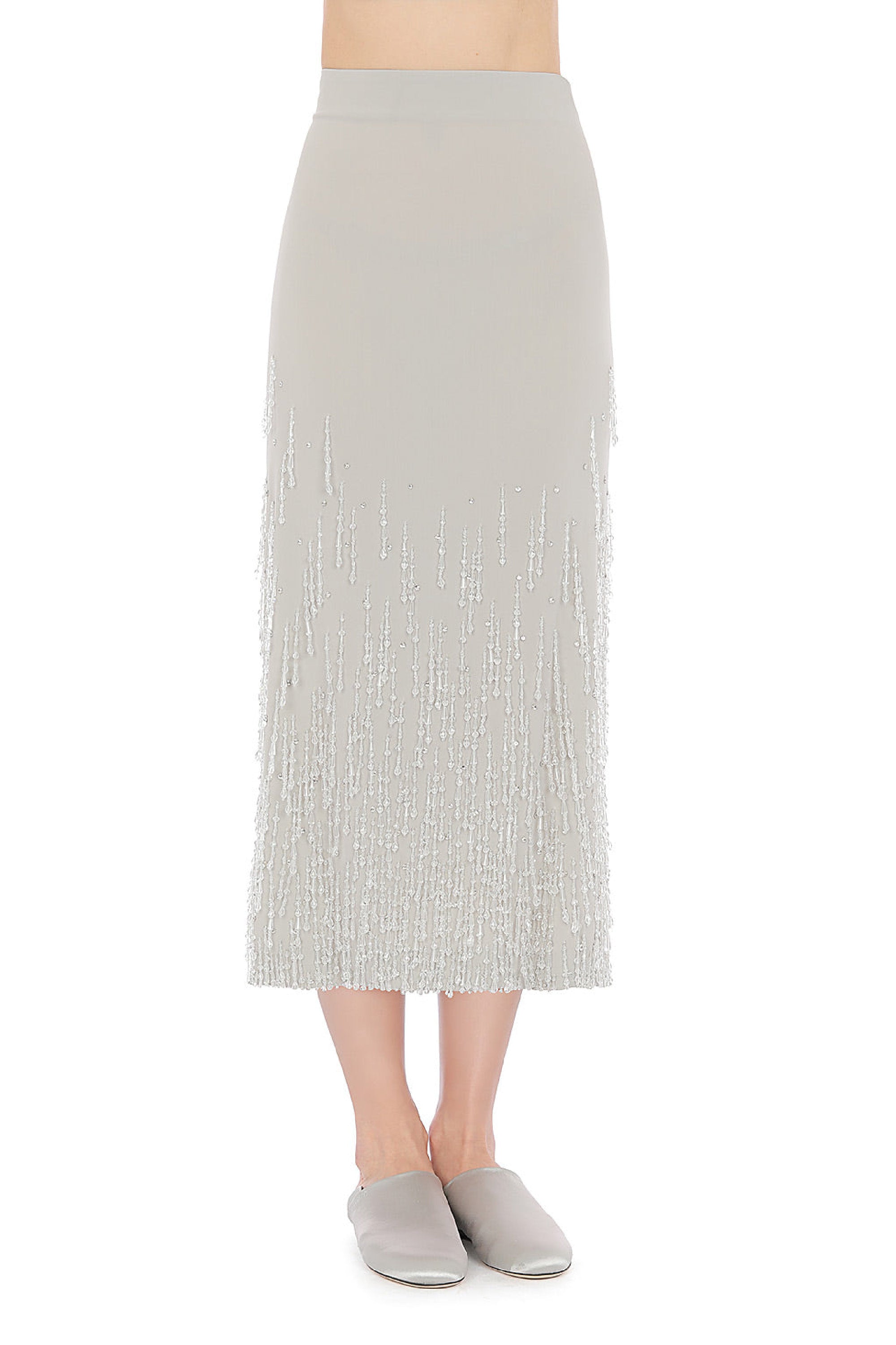 Midi skirt with textured wool fringes - Grey
