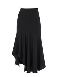 Jupe midi à volant asymétrique en laine - Black