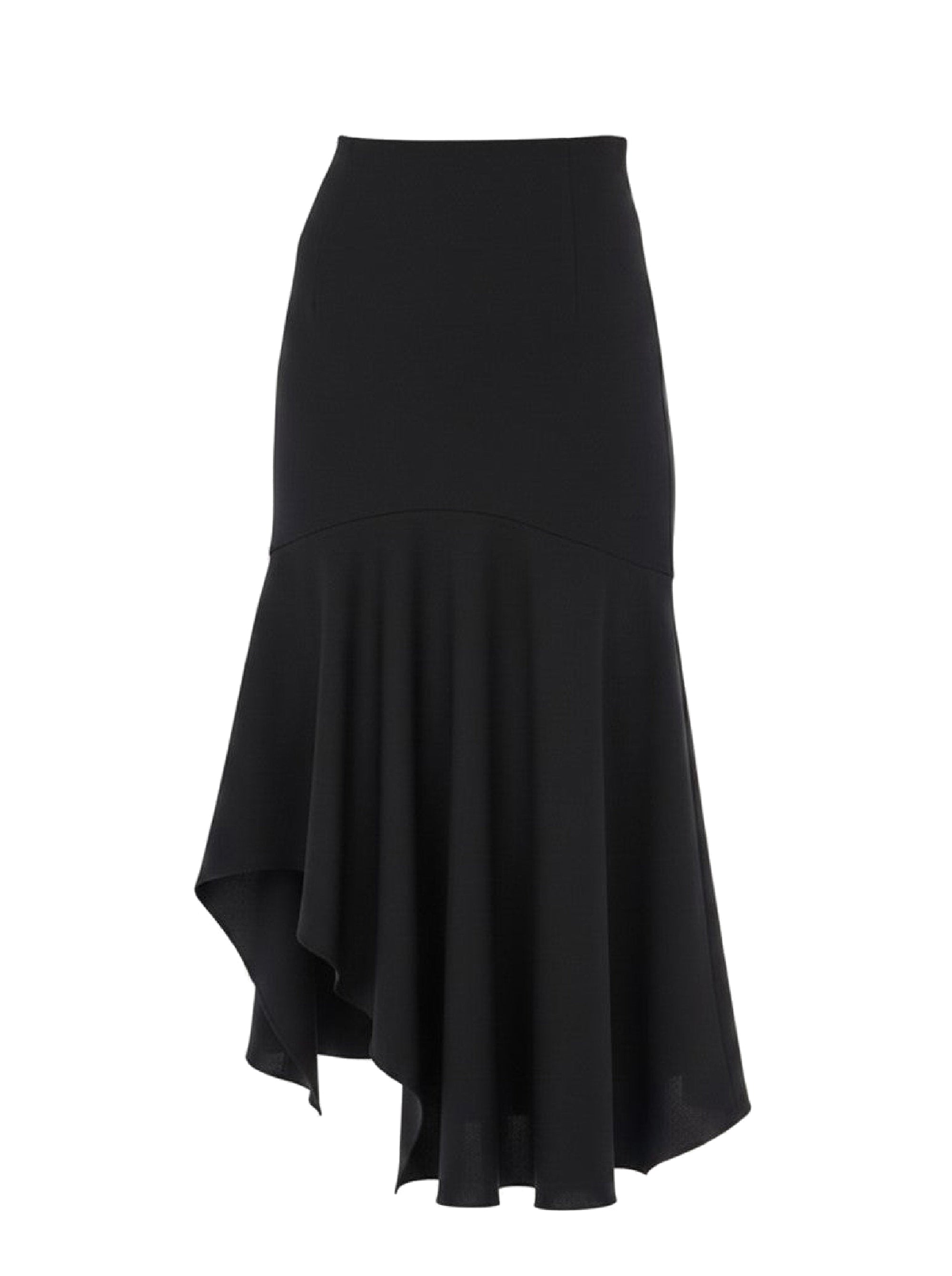 Jupe midi à volant asymétrique en laine - Black