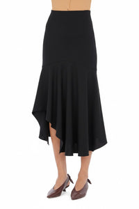 Jupe midi à volant asymétrique en laine - Black