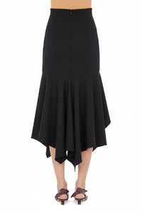 Jupe midi à volant asymétrique en laine - Black