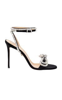 Sandales à talon Double Bow 110 en satin & strass - Black