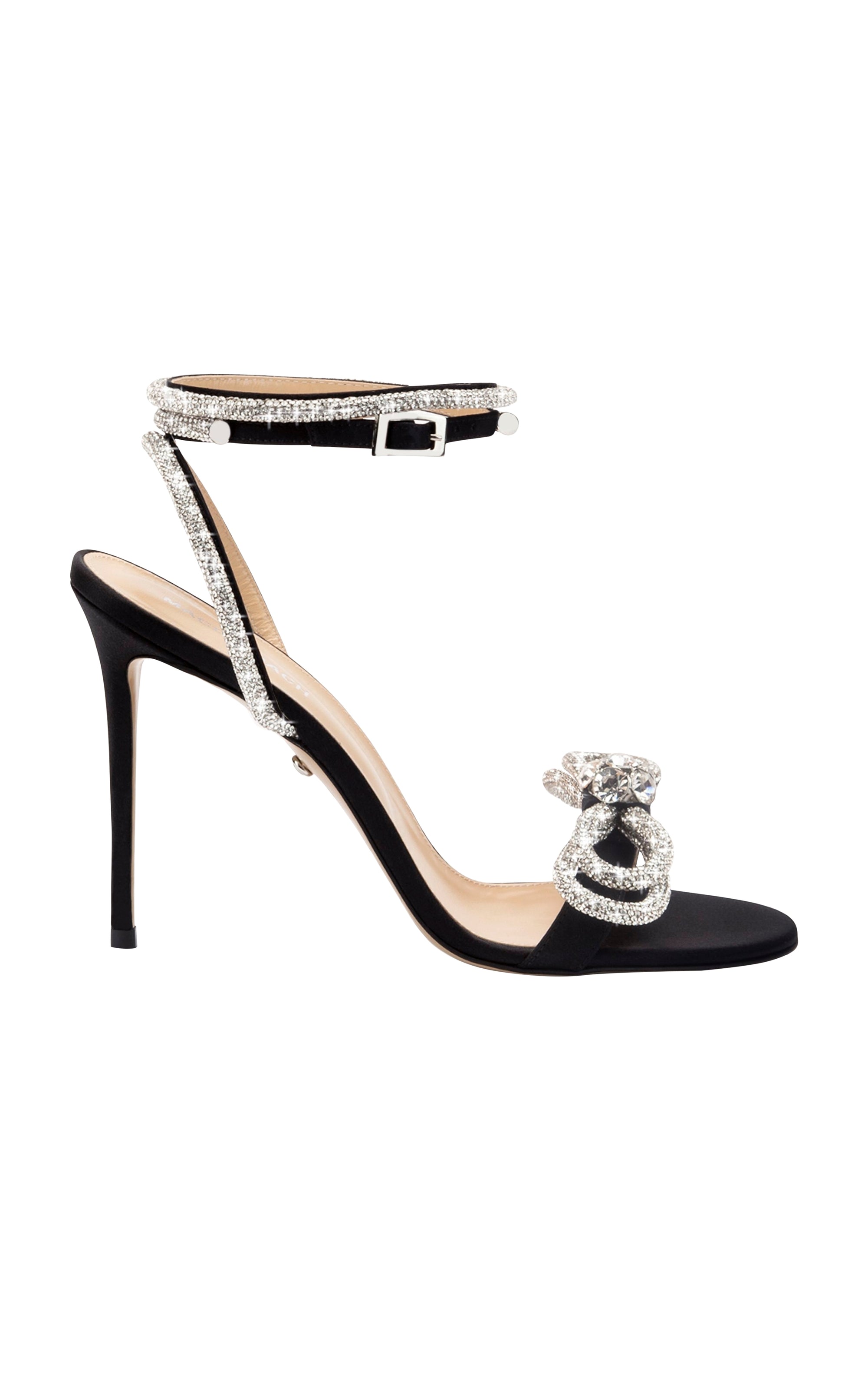 Sandales à talon Double Bow 110 en satin & strass - Black