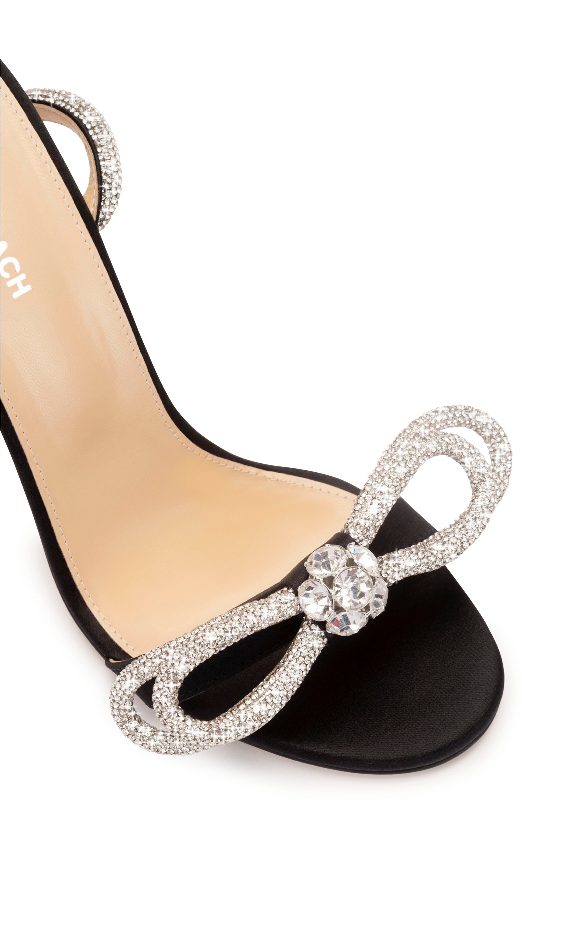 Sandales à talon Double Bow 110 en satin & strass - Black