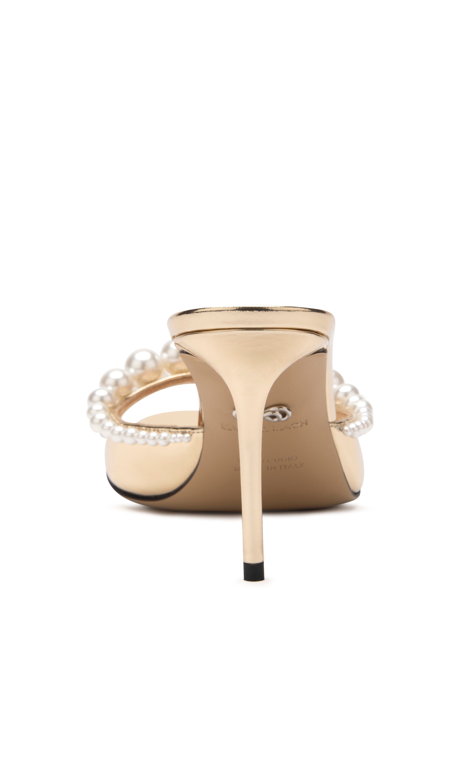 Sirène 85 mules in metallic leather & pearls - Light Gold