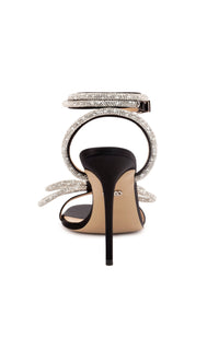 Sandales à talon Double Bow 110 en satin & strass - Black