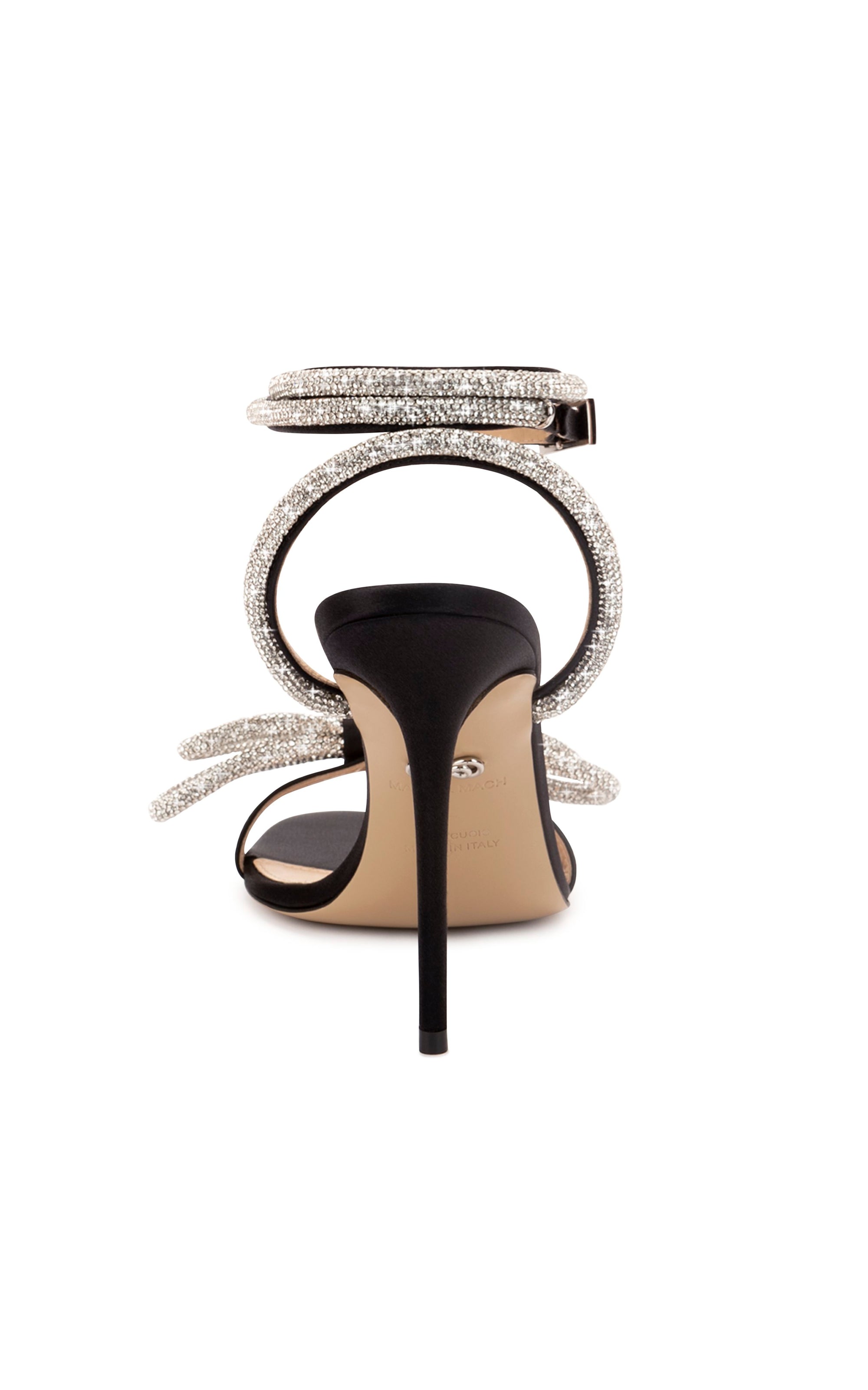 Sandales à talon Double Bow 110 en satin & strass - Black
