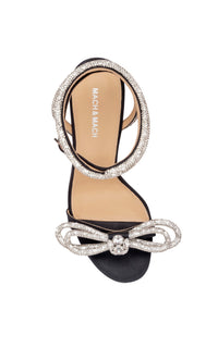 Sandales à talon Double Bow 110 en satin & strass - Black