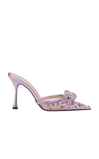 Double Bow 100 heeled mules with rhinestone embellishments - Transparent Pink