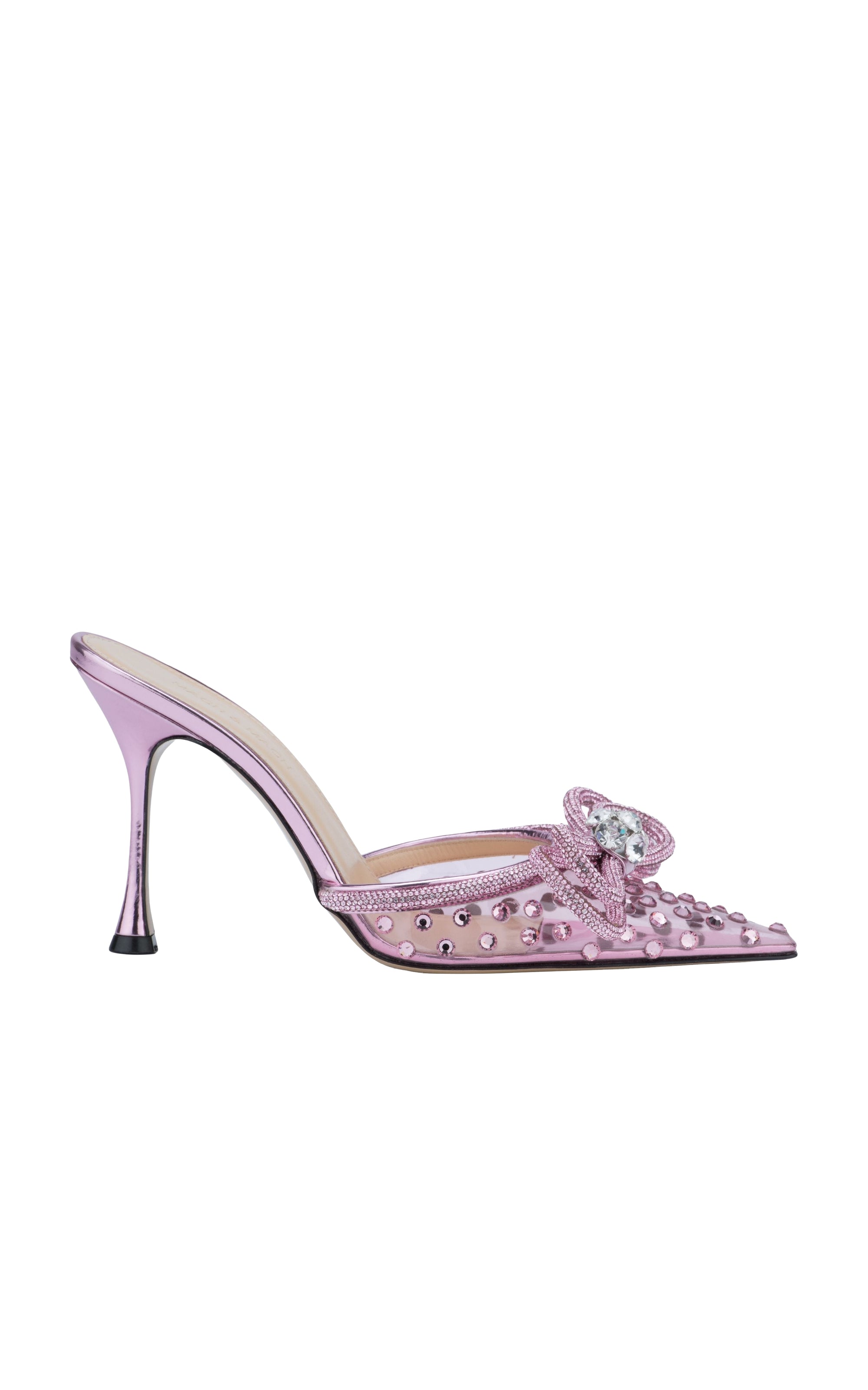 Double Bow 100 heeled mules with rhinestone embellishments - Transparent Pink