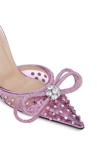 Double Bow 100 heeled mules with rhinestone embellishments - Transparent Pink