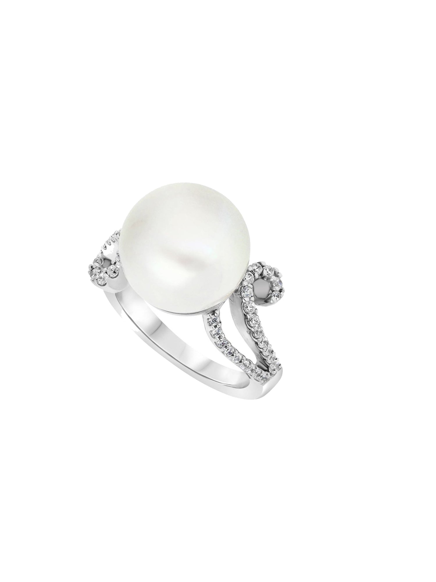 1qty DJV / QTY DISPO : 0-QTY VENDUES : 0-ST : 0% PRIX // Argent Rhodié Bague en argent rhodié sertie de perle d'eau douce blanche et pavage Burmalite™ /// RECO : 135€
