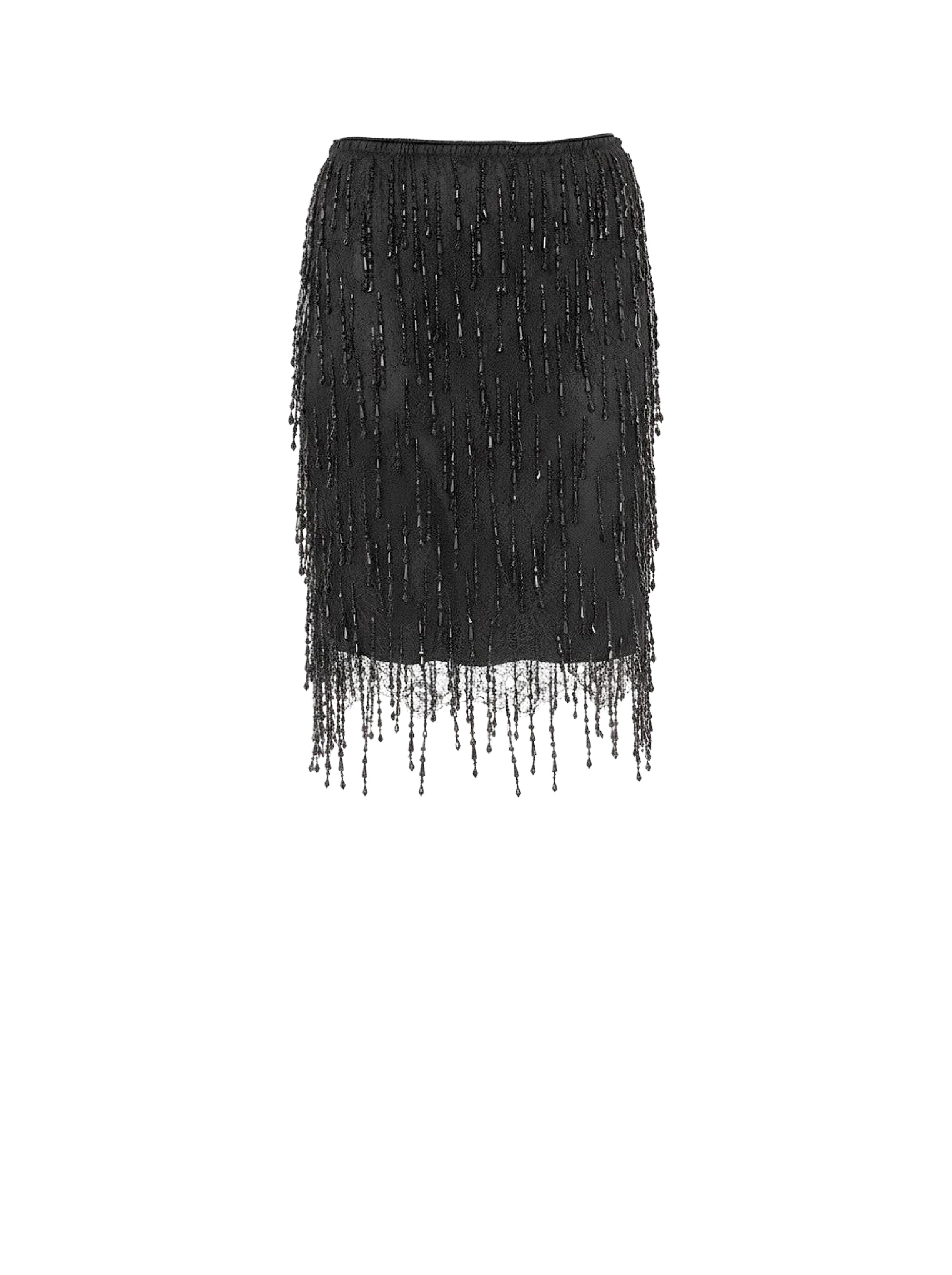 Short skirt with ornamental fringes - Black