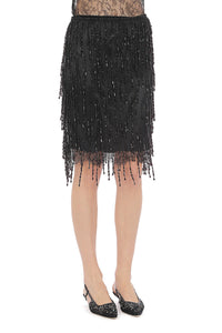 Short skirt with ornamental fringes - Black