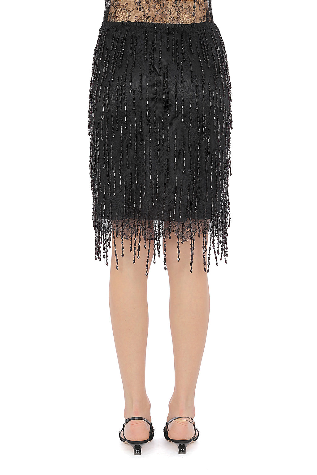 Short skirt with ornamental fringes - Black