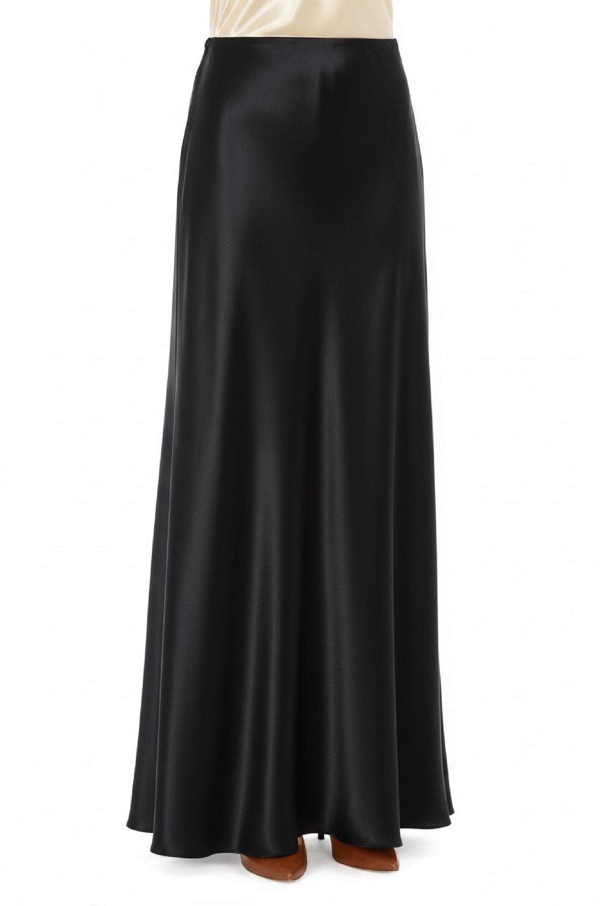Jupe longue en satin avec fente frontale - Black