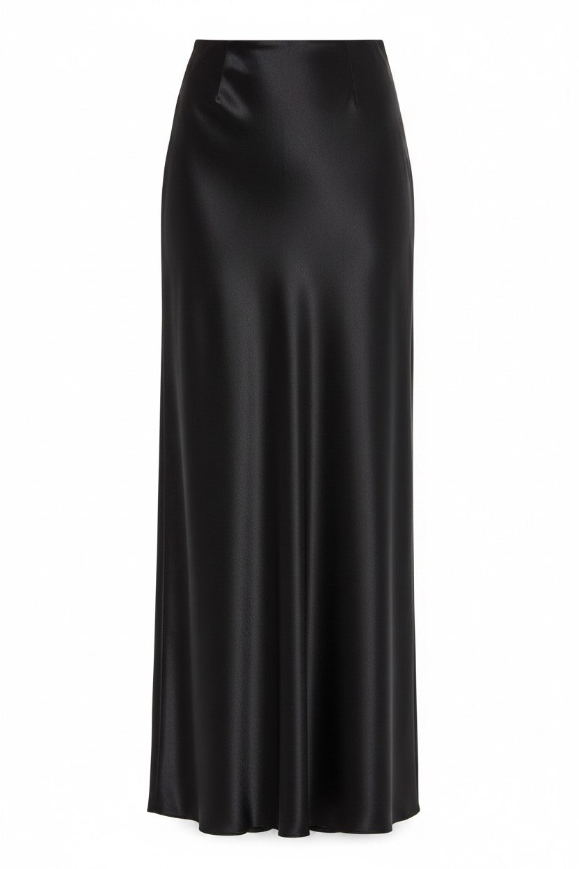 Jupe longue en satin avec fente frontale - Black