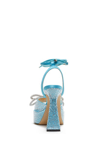 Double Bow 140 platform sandals in silk & rhinestone - Ocean Blue