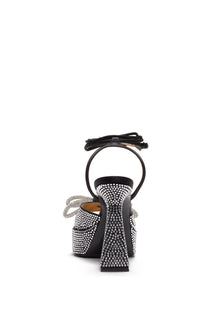 Double Bow 140 platform sandals in silk & rhinestone - Black