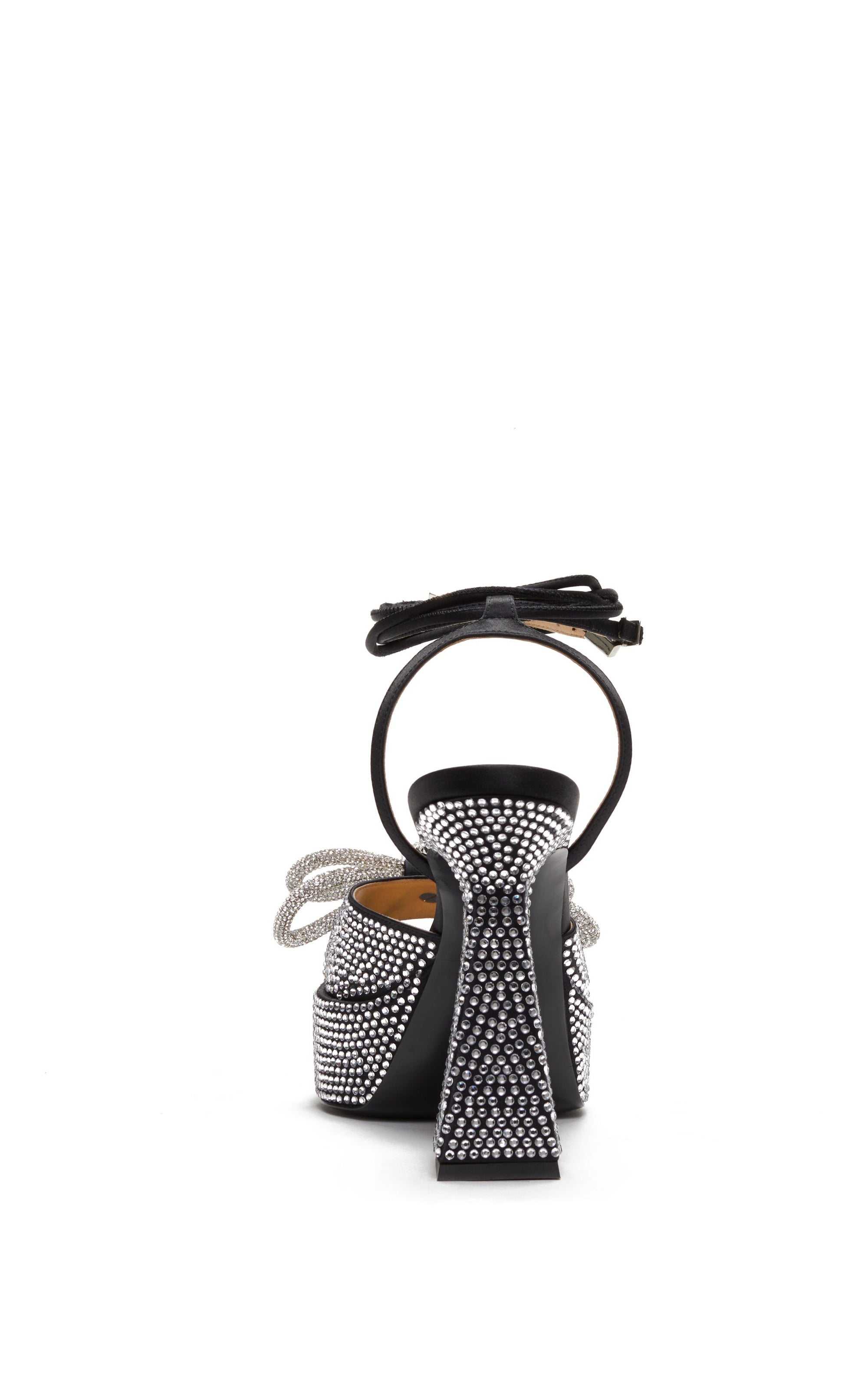 Double Bow 140 platform sandals in silk & rhinestone - Black