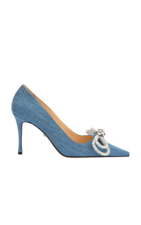 Double Bow 95 pumps in denim & rhinestone - Denim Blue