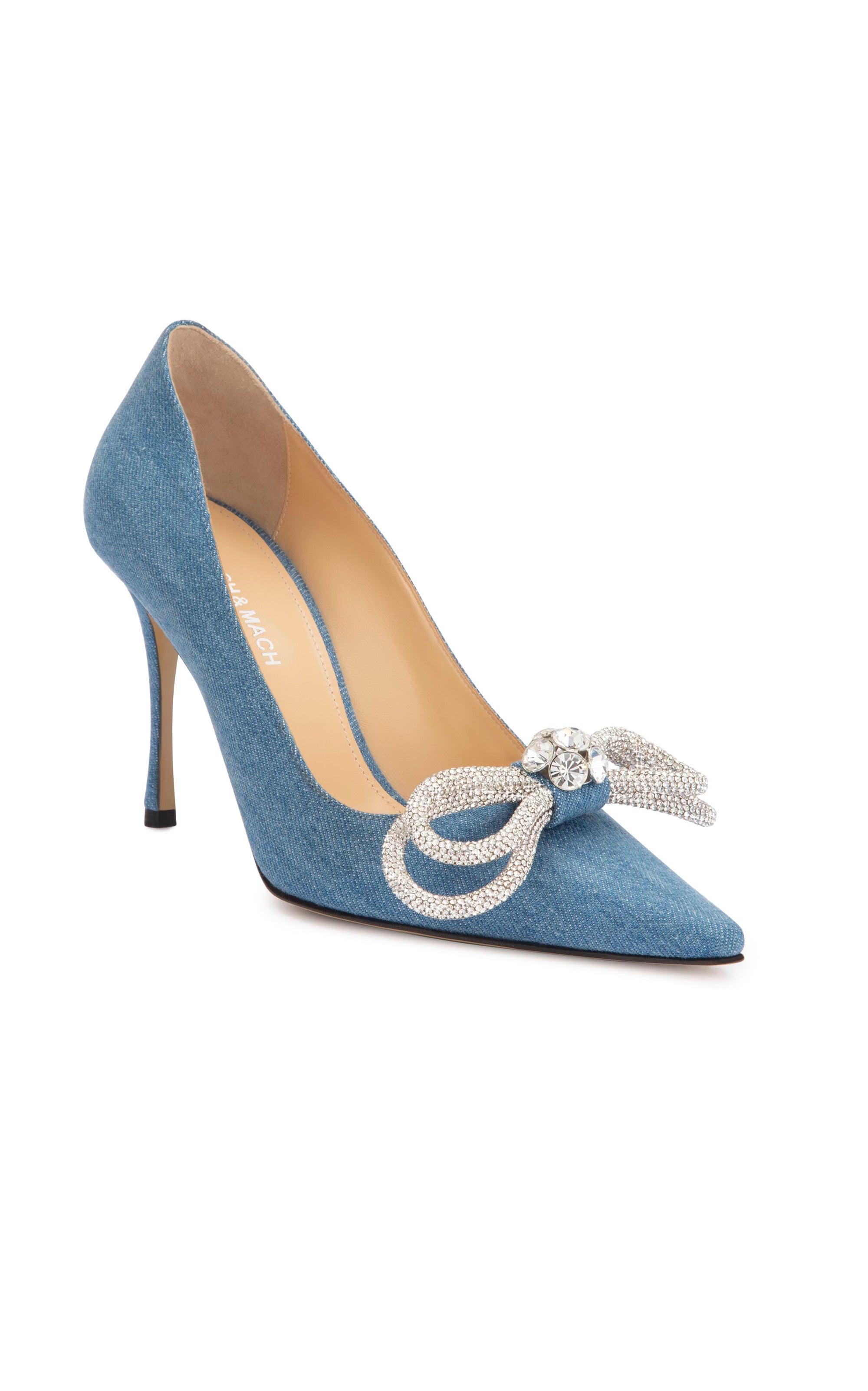 Double Bow 95 pumps in denim & rhinestone - Denim Blue