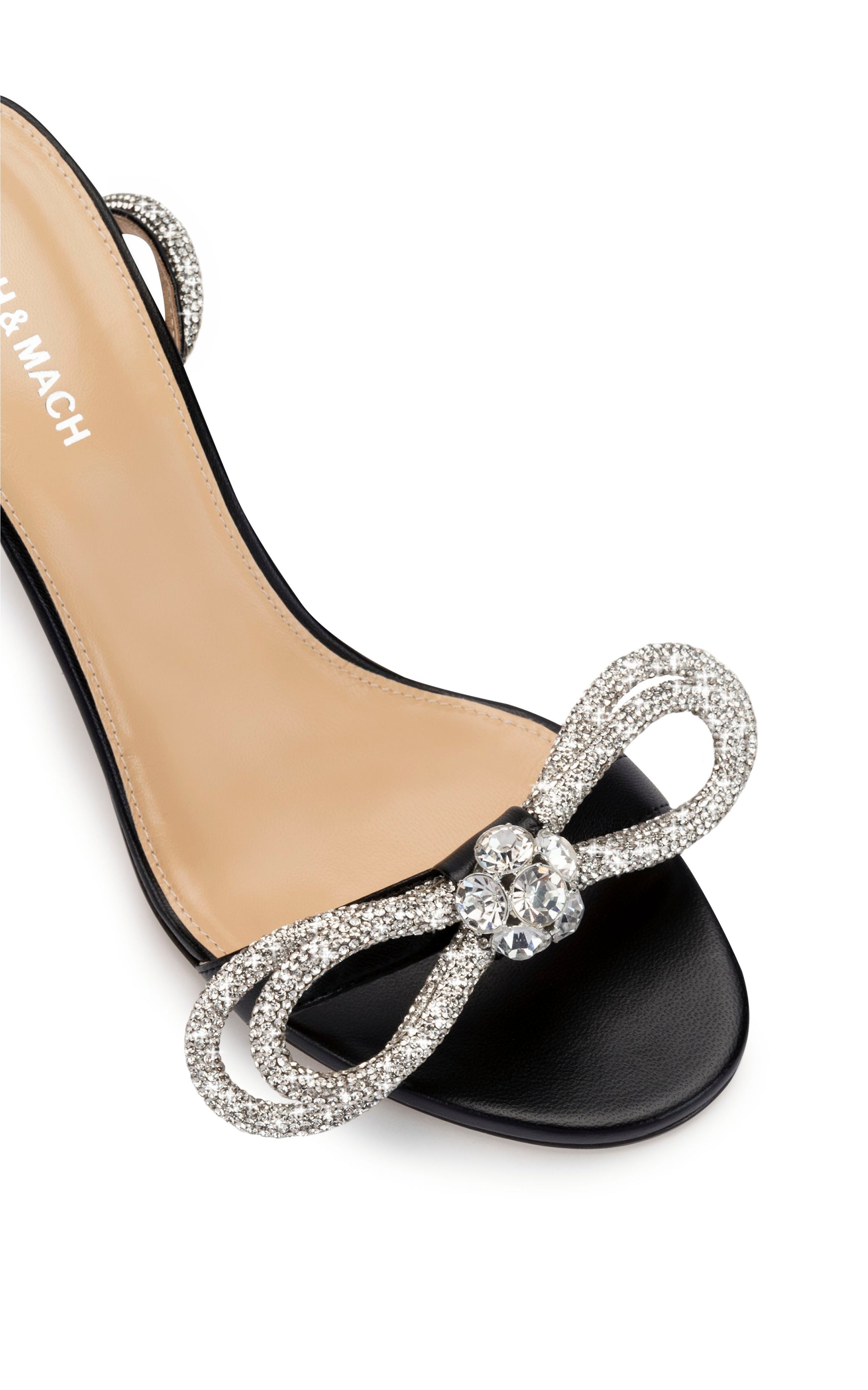 Sandales à talon Double Bow 95 en cuir & strass - Black